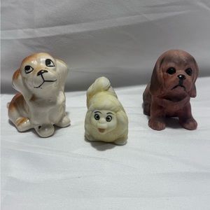 VINTAGE CERAMIC PUPPY DOG NICKNACK FIGURINES. 1 FUNNY, 2 REALISTIC. NOT BRANDED‎